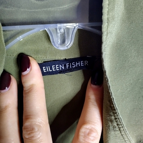 Eileen fisher silk crepe green full zip jacket sz L - Picture 6 of 10